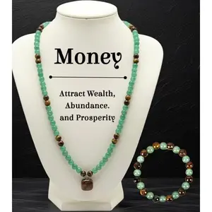 Wealth Guardian Crystal Necklace – Green Aventurine & Tiger-Eye, Money Wealth Success Necklace Natural Healing Crystal Stone Necklace Luck Spiritual Jewelry Gifts for Women Men