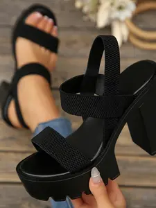New Women's Shoes, Cross Strap Chunky Heel Sandals, Ultra High Heel Waterproof Platform Thick Sole, Back Tie Outdoor Elevator Slippers, Elegant Heeled Sandals