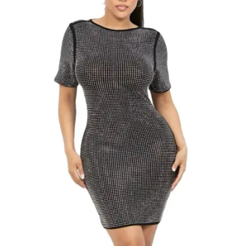 Belinda Rhinestone Short Sleeve Bodycon Mini Dress – Women’s Sparkle Party Dress