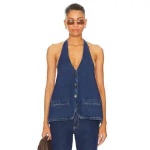 LIONESS Hills Halter Top in Dark Denim