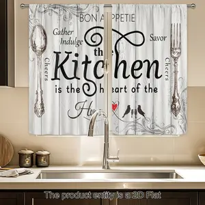2pcs Farmhouse Kitchen Curtains Rod Pocket Rustic Country Short Small Fork And Spoon Knife Savor Vintage Window Suitable for Kitchen Bedroom Study Cafe Living Room Home Decor 27. 5*39 Inches floral print ruffle boho cortina doble forro space
