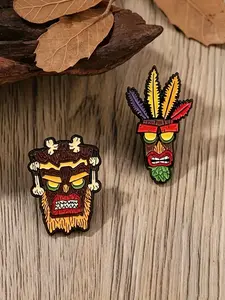 2 Vintage Game Pins Featuring Crash Bandicoot Tikis, Enamel Badges, Retro Gaming Accessories, Tiger Brooch, Perfect for Collectors & Fans