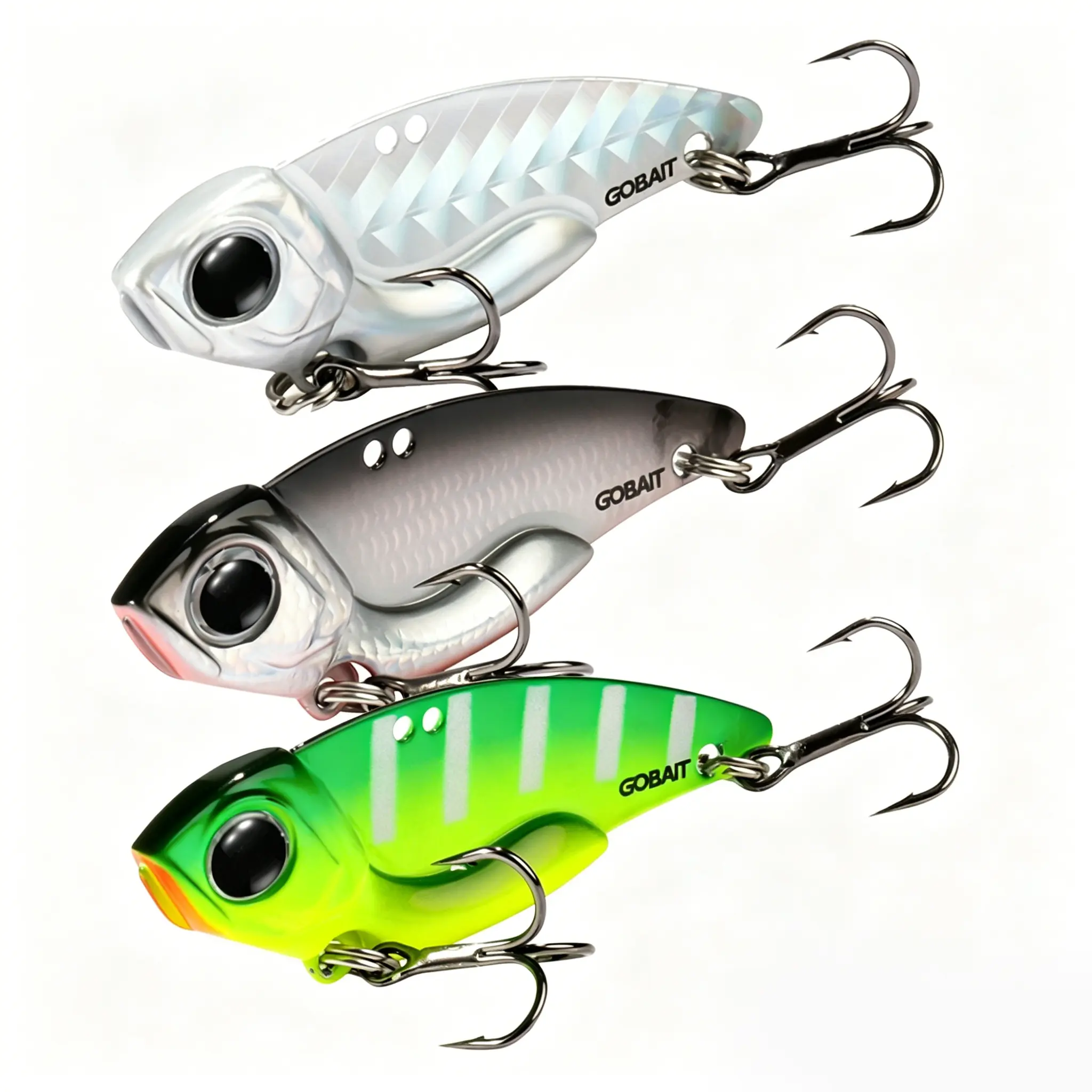 GOBAIT Metal VIB Lipless Crankbait 3-Piece Value Pack Lures with Treble Hooks for Bass, Trout, Metal Blade, Vibrating Lure
