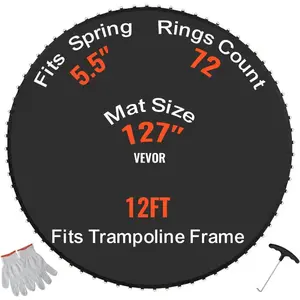 VEVOR Replacement Trampoline Mat, Jumping Mat Fits 12/13/14/15 ft Frame, Universal Jumping Round Trampoline, UV - Resistant Mat with Spring Tool 72/80/92 V - Rings, Fit 5.5/6.5/7 Spring LengthVEVOR Super Brand Day
