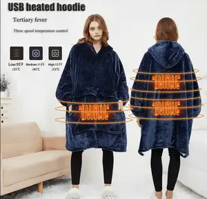 USB Plug-In Electric Heated Hoodie – Comfortable Blanket Clothing with 3 Heat Settings, One Size Fits Most