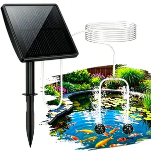 Solar Powered Air Pump Aerator with 2000mAh Battery, Includes 4 Air Stones & 8.2ft Air Tubing, Ideal for Small Fish Ponds, Hydroponics, Aquariums & Water Tanks