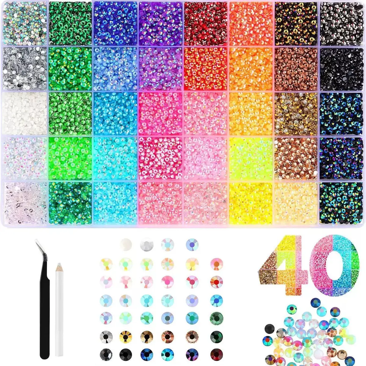 24/40 Grid Flat Back Resin Rhinestones –  Bling Gems for Nails, Tumblers & DIY Crafts
