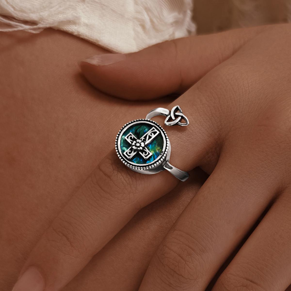 Irish-Inspired Rainbow Abalone Ring | S925 Silver, Adjustable