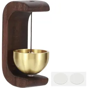 Shopkeepers Bell, Wood Door Chime Hanging Magnetic Door Bell Jingle Bells Metal Doorbell with Self-Adhesive for Door Opening Business When Entering Decoration, Brown, C Shape