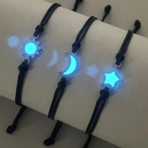 3 Pcs Glow-In-The-Dark Moon Star Bracelets, Bracelet Set, Bracelet Combination Set, Simple Fashion Handwoven Gift Wristbands, Perfect for Gifts and Daily Wear, Exquisite Bracelet, Pretty Bracelet, Fashionable Bracelet