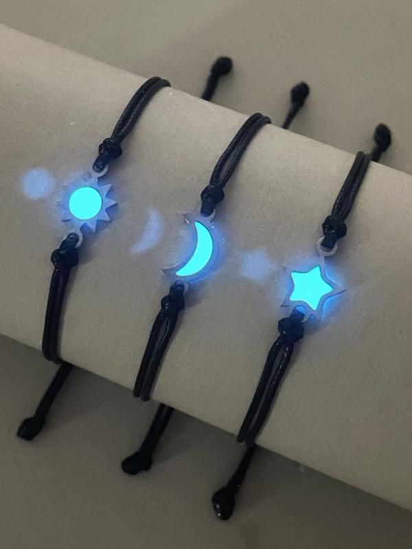 3 Pcs Bracelet Set Glow-In-The-Dark Moon Star Bracelets, Simple Fashion Handwoven Gift Wristbands, Perfect for Gifts and Daily Wear