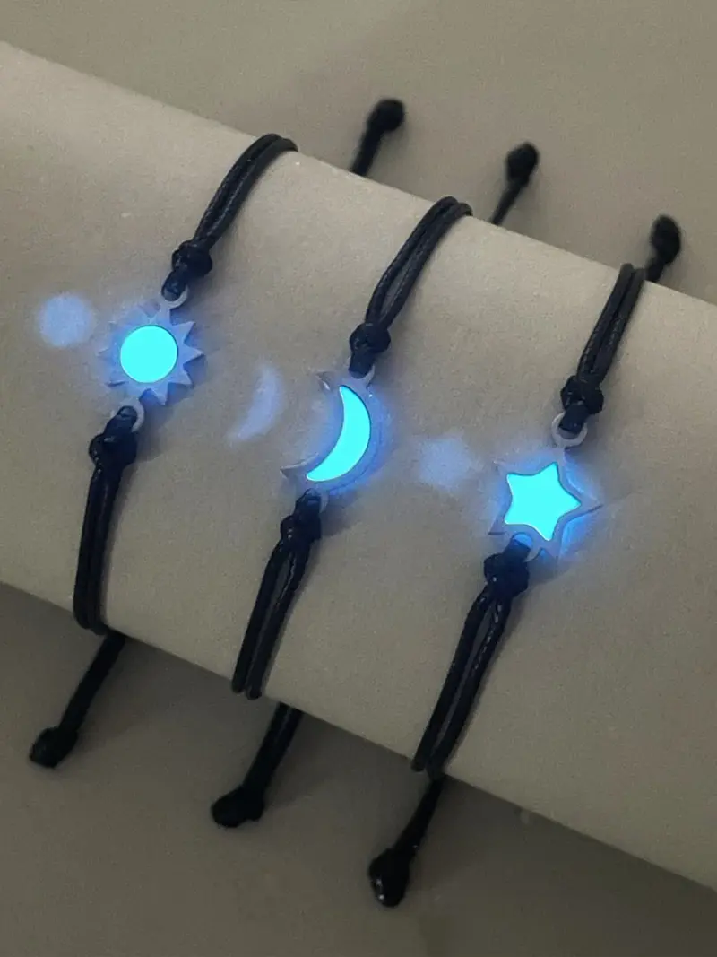 3 Pcs Bracelet Set Glow-In-The-Dark Moon Star Bracelets, Simple Fashion Handwoven Gift Wristbands, Perfect for Gifts and Daily Wear