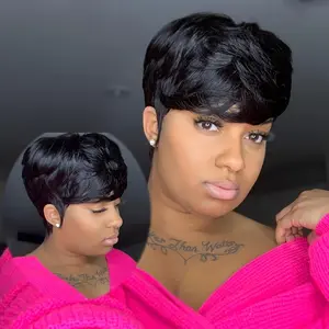NewWholesaleNewPatternSide-parted Bangs Pixie Cut Human Hair Wigs for Women Glueless Put on and Go Wig Short Layered Pixie Wig with Bangs Full Machine Made Glueless Wigs for Daily Use