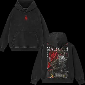 Superstyle The Black Blade "Maliketh" - Elden Ring Game Edition Double Printed Oversize Lightweight Acid Washed Tee Hoodie Sweater TV Series Graphic Design Top Cotton Streetwear Game T-Shirt Crewneck Clothes Menswear Womenswear