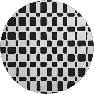 HomeRoots 669255 8 ft. Black & Ivory Geometric Transitional Washable No-Slip Round Area Rug, Color-Block Dual-Colored Full-Sized Giant Carpet with UV Protection, Color-Block Area Rugs, Dual-Colored Area Rugs