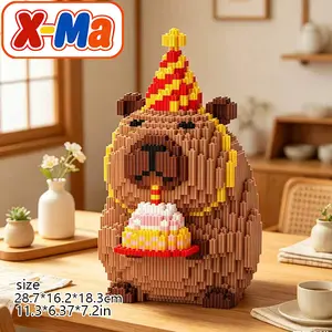 Cute Birthday Capybara Building Blocks Set - Kawaii Party Capybara with Cake Micro Brick Toy for Kids & Home Decor