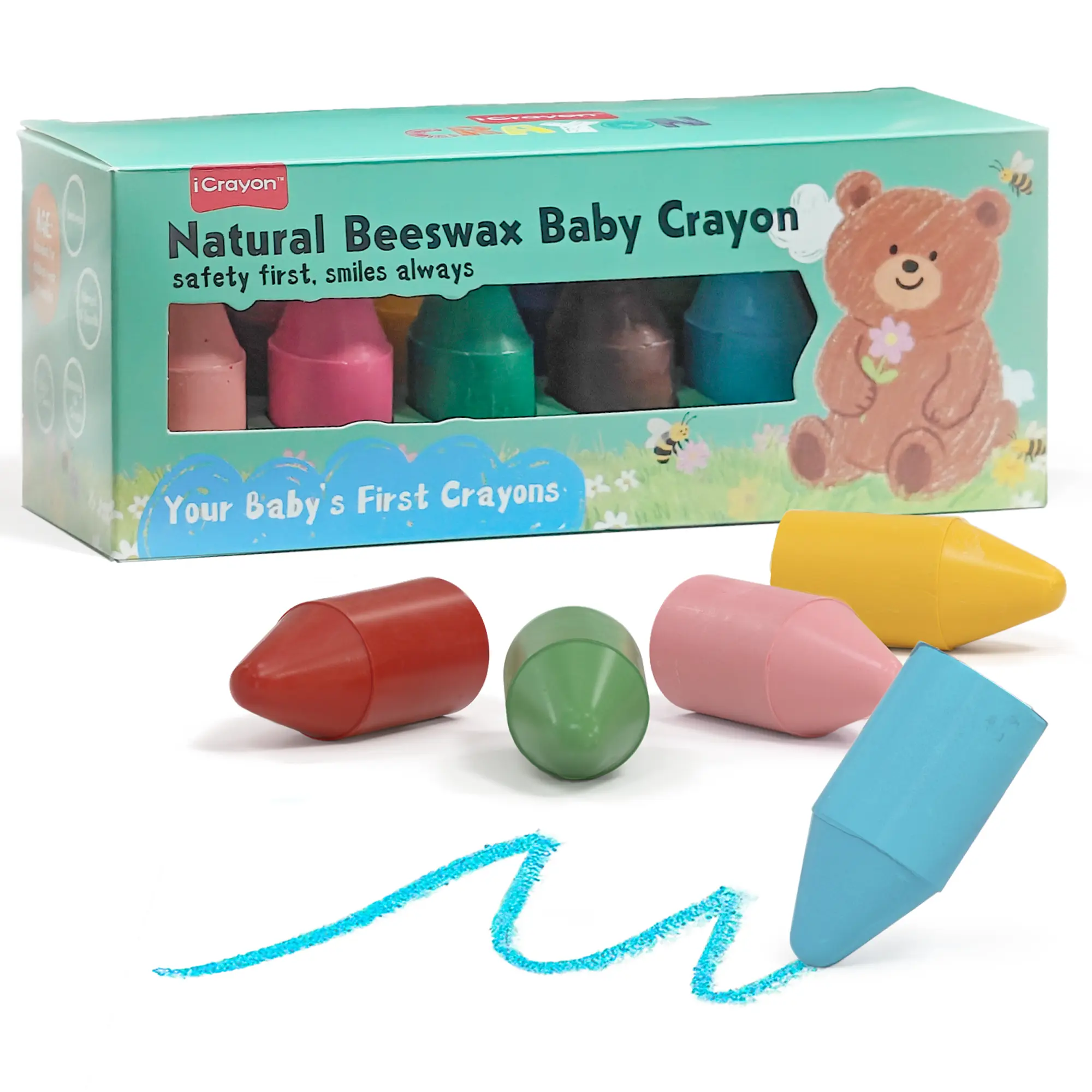 Soy & Beeswax Crayons for Toddlers, Non-Toxic Natural Crayons, Chunky Easy-Grip Design for Little Hands, Unbreakable Baby Art Supplies