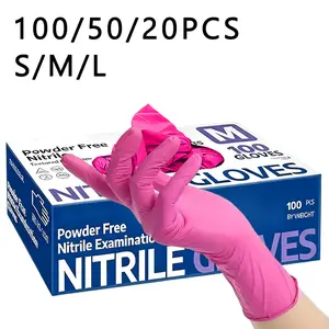 20/50100 pieces - Bagged heavy-duty nitrile gloves, disposable nitrile gloves, suitable for household cleaning, kitchen, outdoor use and home cleaning, rose red disposable nitrile gloves