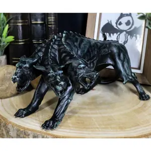 Faux Stone Greek Guardian Hydra Hound Dogs Of Hades Cerberus Statue 7.75"L