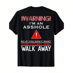 Men's "Warning" Graphic Tee - Full Cotton Casual Short Sleeve T-Shirt with Bold Statement Design