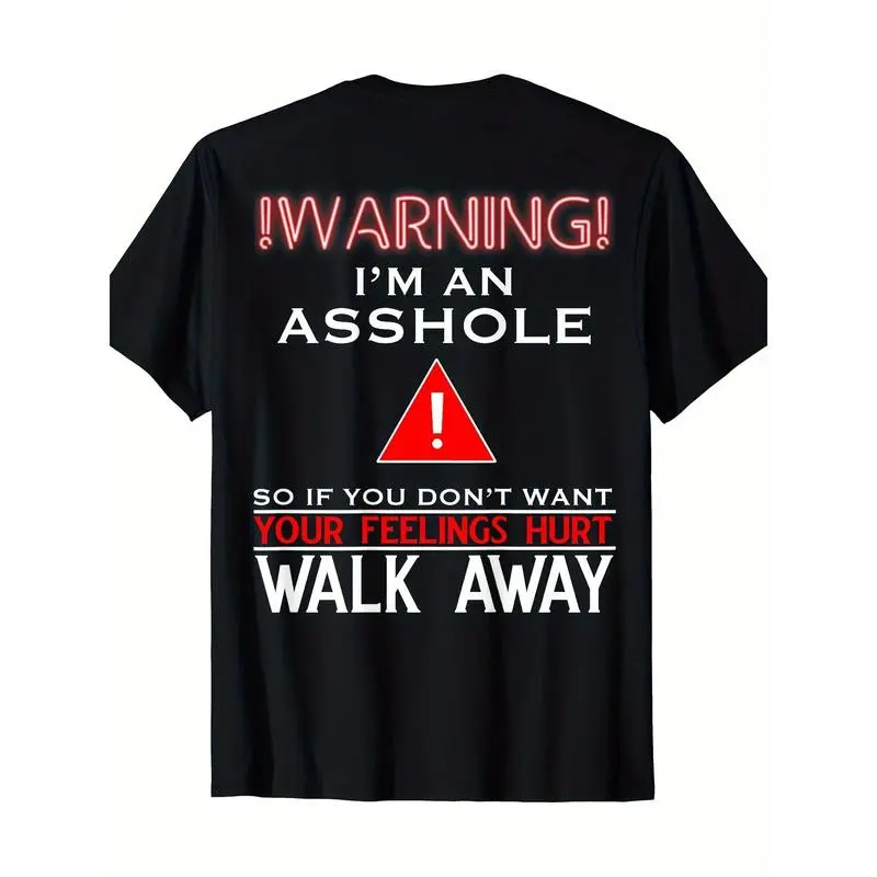 Casual Cotton Graphic Tshirt for Men with Bold Warning Statement Design, Comfortable Short Sleeve for Everyday Wear, Tee, T-Shirt