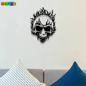 1pc Flaming Skull Metal Wall Art, Fiery Skull Statue Mural, Intricate Craftsmanship, Gothic Decor, Perfect for Halloween, Day of the Dead Decor, Perfect for Man Cave Garage Studio Decor, Ideal Gift for Gothic Enthusiasts.