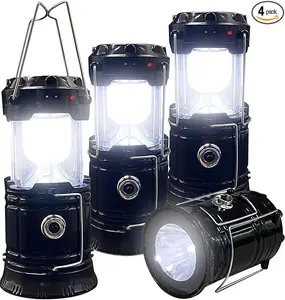 Father festival gift 4-Pack Solar Camping Lantern, Collapsible LED Solar USB Rechargeable Lantern Flashlight Emergency Hanging Lights for Camping Hurricanes Power Outages Indoor Outdoor