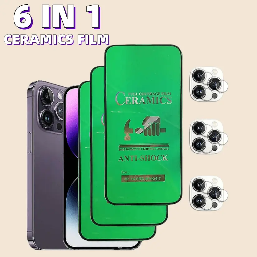 6IN1 3+3 3Pack Soft Ceramic Film Sticker Cover Shockproof Suitable For iPhone 15 15Pro Pro Max 15Plus 17 17Pro 17Air Air 16 16Pro 16Plus 16ProMax Screen Protector With 3Pack Back Camera Lens Protection Not Glass
