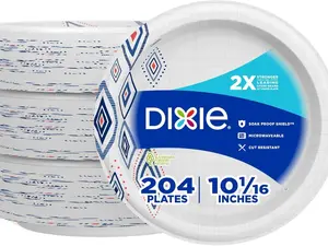 Large Paper Plates, 10 Inch, 204 Count, 2X Stronger*, Microwave-Safe, Soak-Proof, Cut Resistant, Disposable Plates For Everyday