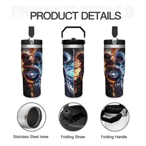 30 Ounce Gojo Satoru Themed Tumbler Insulated Stainless Steel Water Bottle Durable Thermos Flask with Folding Straw & Handle Multi-Purpose Drinking Cup for Home Office School Daily On-the-Go Perfect Boyfriend Gift & Summer Cool Drinkware