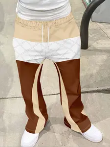 Men's Vintage Print Loose Bell Bottoms, Drawstring Sport Pants, Drawstring Waist Sweatpants, 3D Soft Breathable Fabric, Casual Fashion, Athleisure Style for All Seasons