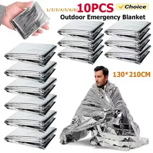 Pack of 10 Emergency Blankets: Mylar Thermal Blanket for Survival, First Aid, Camping, Hiking, Outdoor Activities, Marathons, and Cold Protection