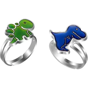 2 count Mood Dinosaur Rings Set Color Changing Emotion Feeling Temperature Finger Ring Adjustable for Womens  Funny