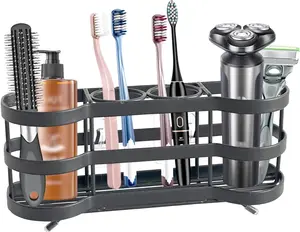 Stainless Steel Wall Mount Toothbrush Holder, Self-Adhesive 4-Slot Bathroom Organizer for Shower - Wallmount or Countertop Bathroom Accessory (Black 1)