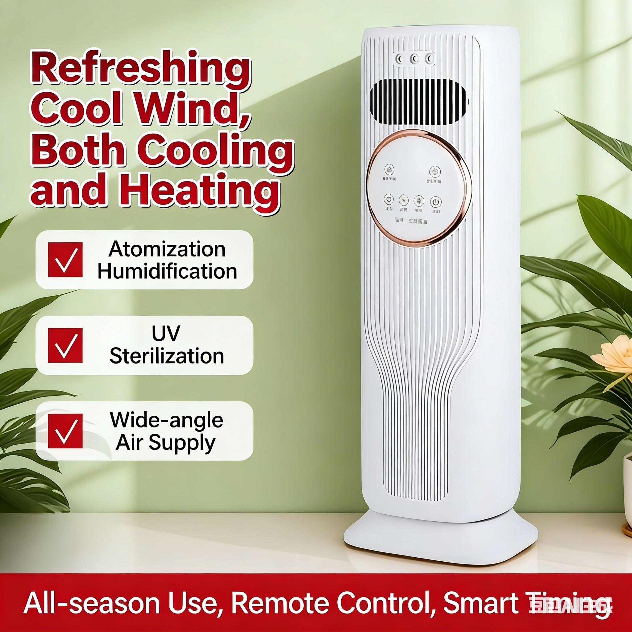 Year-Round Home Comfort: 2-in-1 Bladeless Tower Fan & Space Heater – 3 Speed Fan, 2 Heat Levels, Remote Control, Ice/Water Cool Breeze, Space-Saving, High Efficiency – Perfect for Indoor Use, Bedroom, Office – Safe Quiet Heating & Cooling