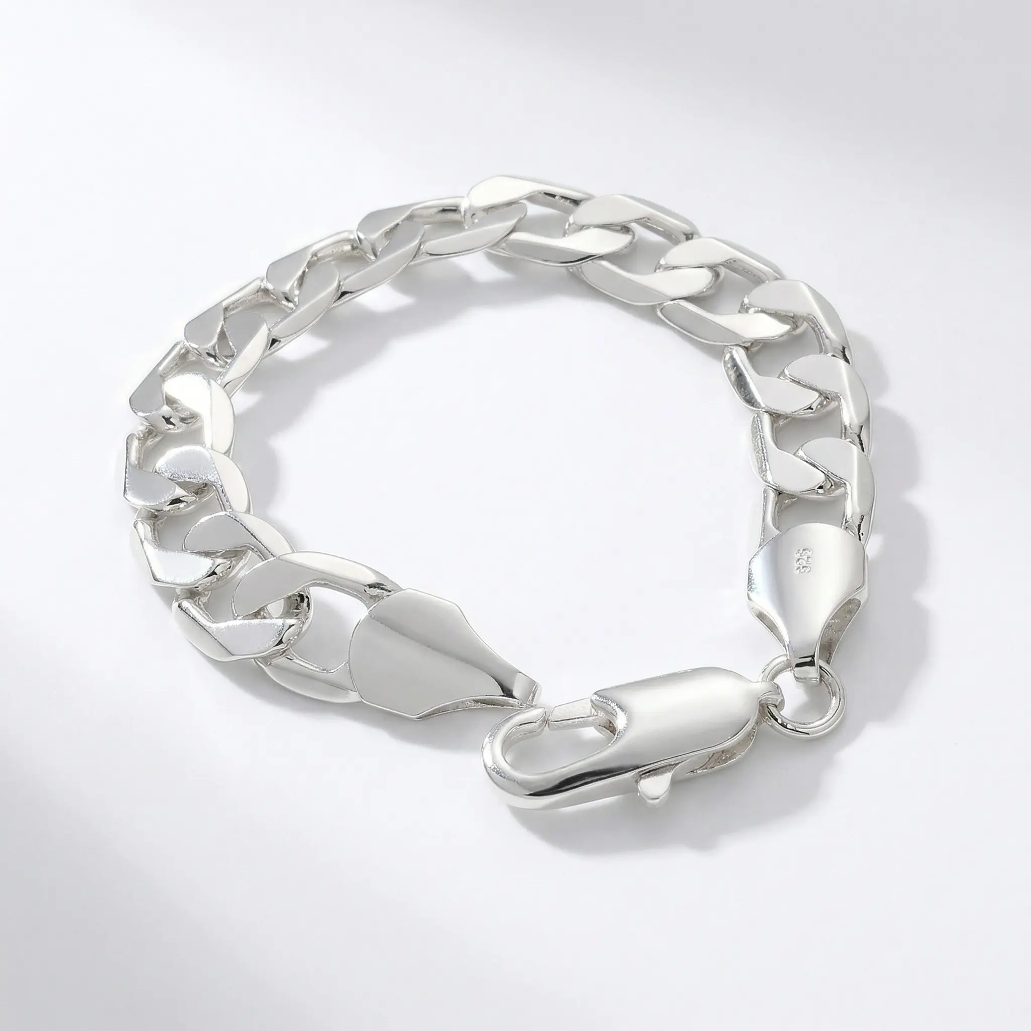 Renza S925P Fine Silver-Plated Unisex Cuban Link Bracelet - 7.5in 12MM Figaro Design, Tarnish-Resistant Premium Feel Sleek Finish Daily Jewelry Accessory, Premium Feel Bracelet, Sleek Finish Bracelet