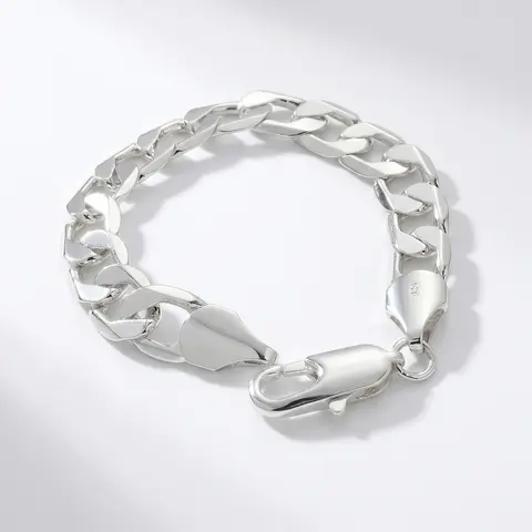 Renza S925P Unisex Cuban Link Bracelet - 7.5in 12MM Figaro Design, Tarnish-Resistant Premium Feel Sleek Finish Daily Jewelry Accessory, Premium Feel Bracelet, Sleek Finish Bracelet Fine Silver-Plated
