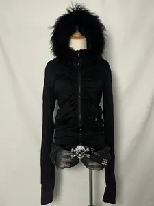 Harajuku Shibuya Fashion y2k Millennium vintage style retro Gothic punk black fur collar coat design, high-end and slimming coat