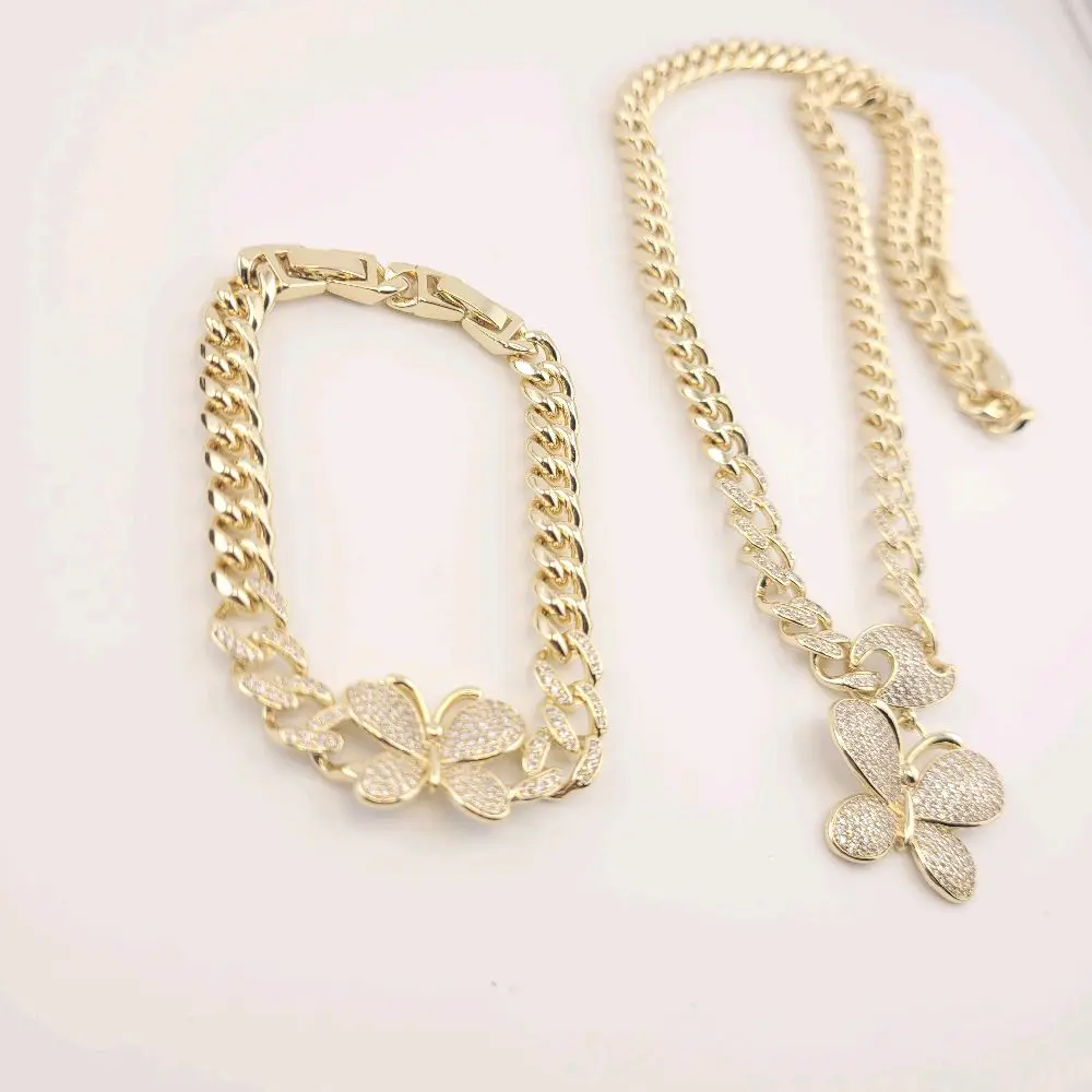 14k Gold-Plated Butterfly Necklace & Bracelet Set with Cubic Zirconia Jewelry Set - 18 Inch Necklace & 7 Inch Bracelet for Everyday Wear