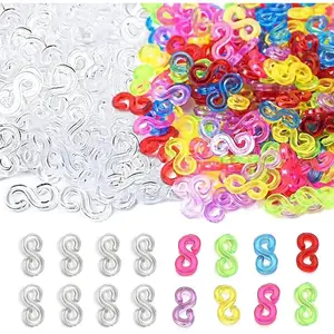 1000 Pieces Loom Rubber Band Clips Plastic S Clips Connectors Refills for Loom Bracelets DIY Bracelet Making Refill Kit