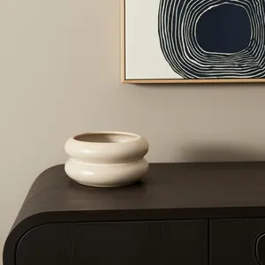 360 Stand 4 in. Cream Cylinder Ceramic Table Vase - Decorative Modern Vase with Stacking Rings, Ideal for Home Decor, Flower Display and Gifting, Flowers