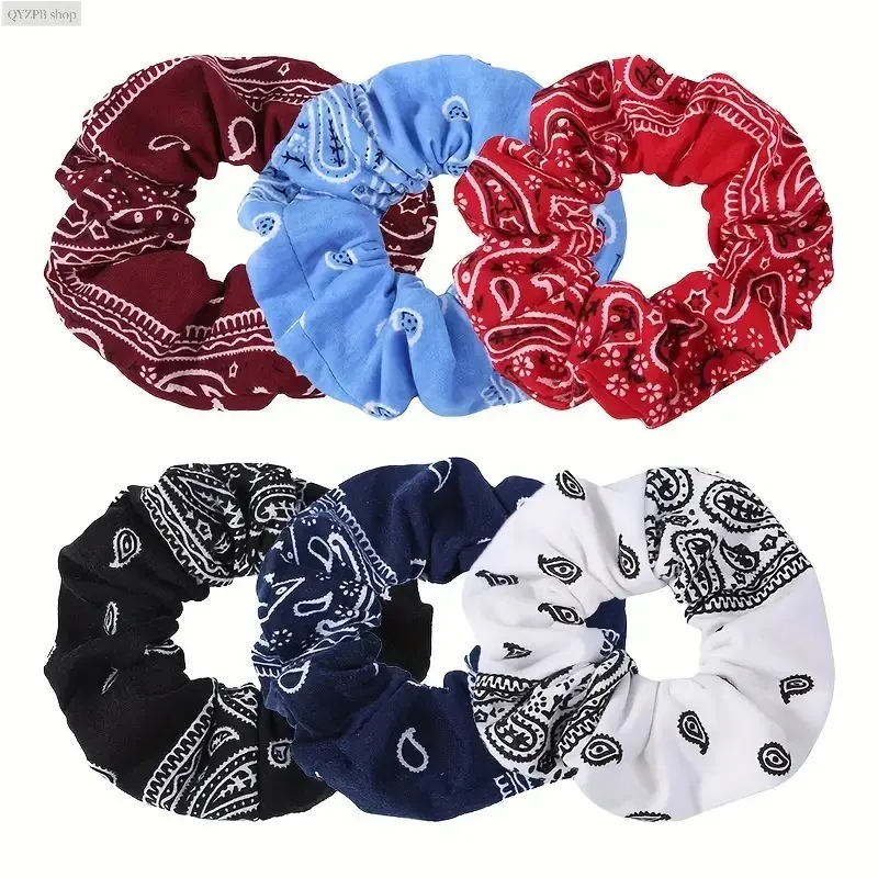 French Floral Scrunchie Hair Tie for Women Soft Fabric Ponytail Holder Cute Coquette Hair Accessory for Bun Updo Everyday Wear Vintage Paisley Hair Band