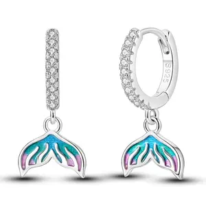 MULA Sparkling Ocean Mermaid Tail Dangle Earrings, 925 Silver-plated, Inlaid with Colorful Enamel and Cubic Zirconia, Perfect Gift for Women and Girls on Birthday, Anniversary, Valentine's Day, Beach Vacation