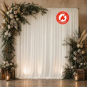 Chiffon Backdrop Curtain Panel 10ft x 10ft – Ivory Durable Flame Resistant Sheer Draping Fabric with Rod Pocket