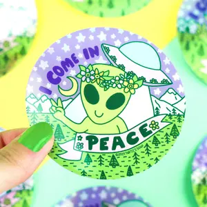 Turtle's Soup I Come In Peace Alien Holographic Laptop Decal Sticker Flower Colorful Gift Decoration