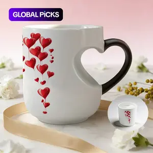 Valentine's Day Heart-Shaped Magic Color-Changing Ceramic Mug with Black Heart Design – Thermosensitive Mug for Hot Coffee and Cold Drinks, Perfect Mother's Day or Holiday Gift, White with Red Hearts, Reusable, Hand Wash Only #GLOBAL PICKS