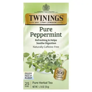 Twinings Pure Herbal Tea, Pure Peppermint, Caffeine Free, 25 Tea Bags, 1.76 oz (50 g)