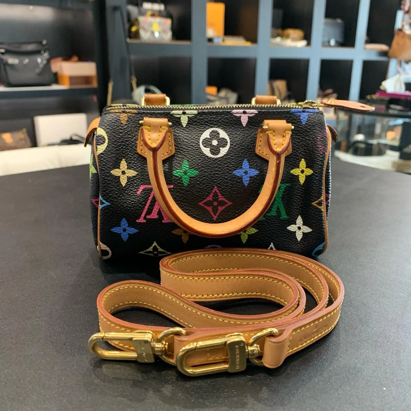 Pre-owned Louis Vuitton x Takashi Murakami Nano Speedy Black Monogram Multicolore XH 23850455