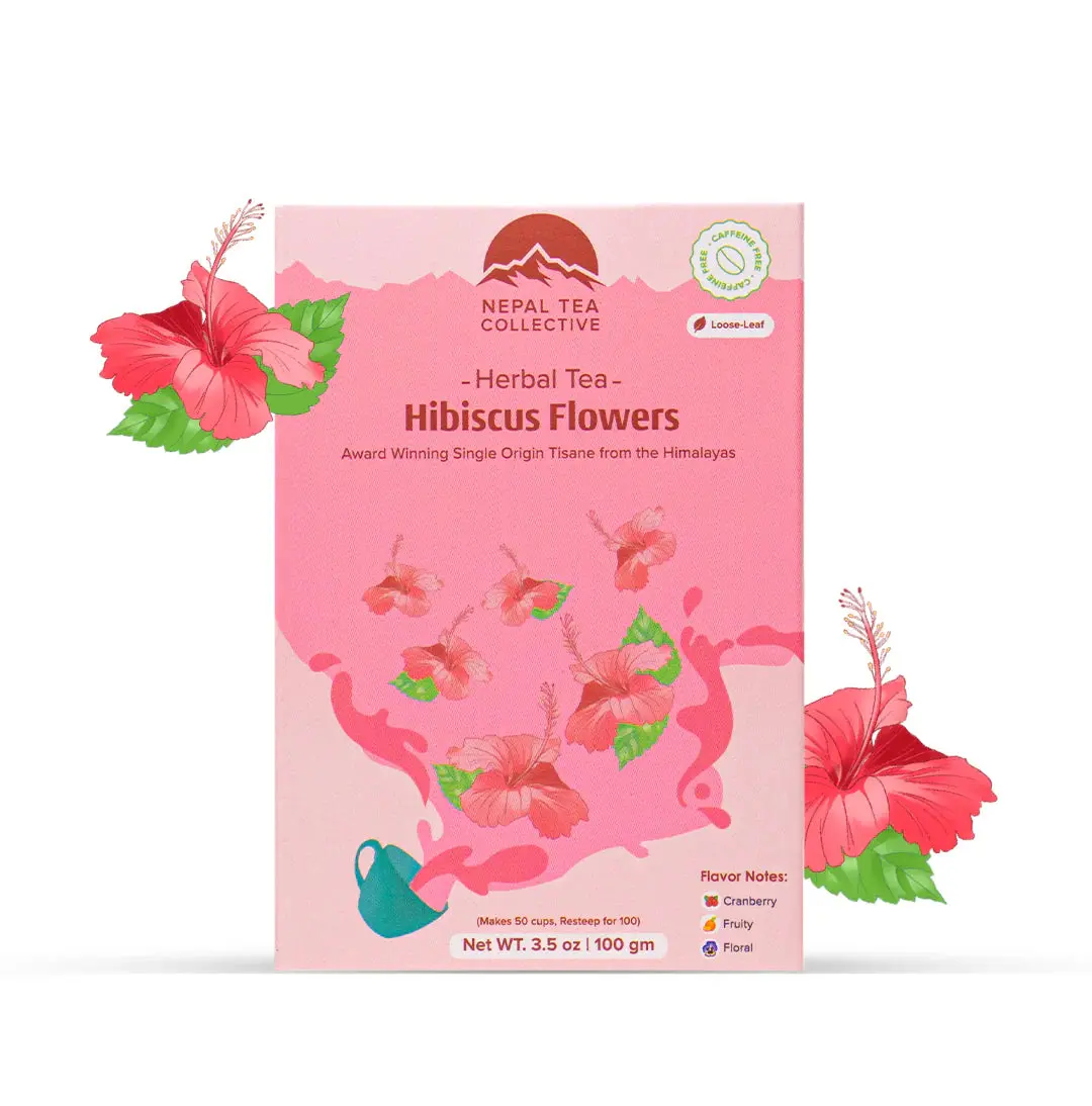 Nepal Tea Collective Hibiscus Tea - Pure Single Ingredient Herbal Tea with Vibrant Tangy Flavor and Deep Floral Notes 3.5 oz
