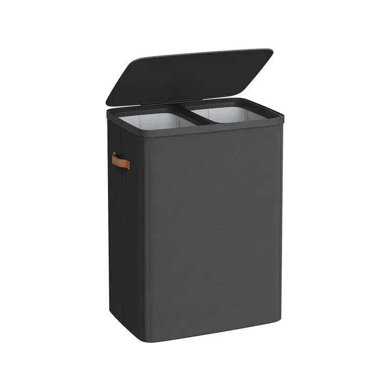 SONGMICS 2-Compartment Rectangular Laundry Hamper - Polyester Dirty Clothes Basket, Fiberglass Frame, 44.9 Gal Dustproof Lid, Handles, Removable Inner Bags, Easy Install, Manual, Modern Home Decor, Privacy-Ensuring Laundry Organization Container